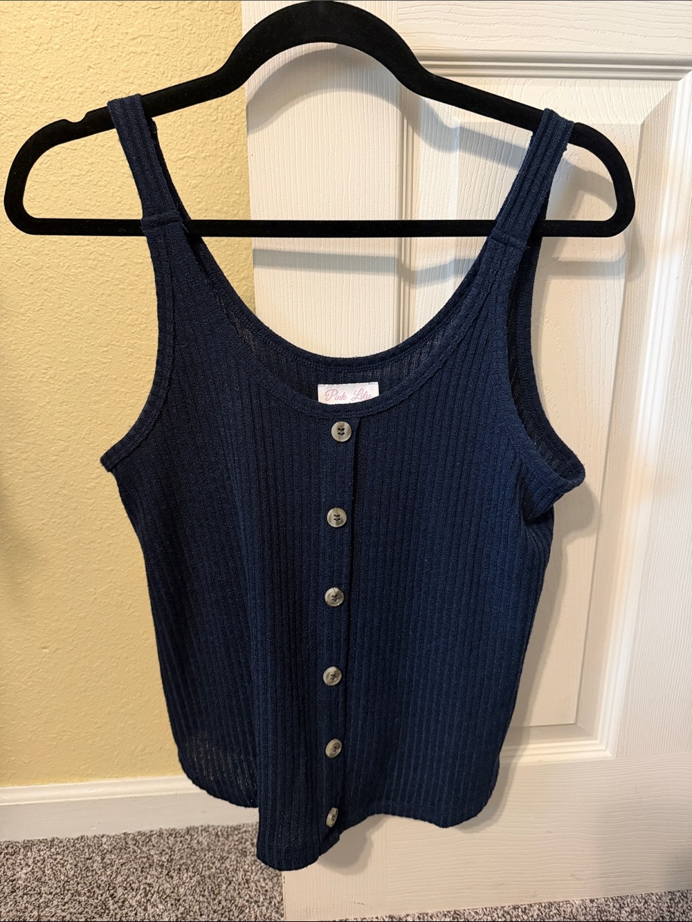 Pink Lily Navy Ribbed Button Tank